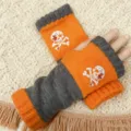 Orange graue gestrickte fingerlose Handschuhe Totenkopf Muster Winter warme Gothic Stulpen - Totenkopf Gelb