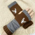 Herbst Winter Strick fingerlose Handschuhe braun grau Vogelmuster warme Armstulpen. - Adler Kaffee