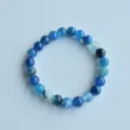 Blue agate beaded elastic bracelet natural stone handmade jewelry for women and men gift - 16# Blue Striped Agate