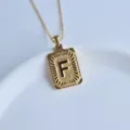 Gold stainless steel square letter F pendant necklace fashion minimalist charm item. - Letter F Square Pendant / Gold