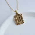 Gold stainless steel letter J pendant necklace with delicate chain for women fashion jewelry. - Letter J Square Pendant / Gold