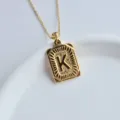 Gold stainless steel square letter K pendant necklace detail shot close up fashion jewelry accessory - Letter K Square Pendant / Gold
