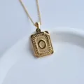 Gold stainless steel letter O pendant necklace geometric square charm fashion jewelry - Letter O Square Pendant / Gold