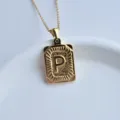 Gold stainless steel letter P square pendant necklace detail shot showing the nice texture. - Letter P Square Pendant / Gold