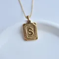 Gold square letter S pendant necklace, stainless steel jewelry detail view for daily wear. - Letter S Square Pendant / Gold