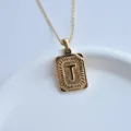 Stainless steel letter T square pendant necklace detail shot, fashion hip-hop jewelry accessory - Letter T Square Pendant / Gold