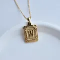 Gold stainless steel letter W square pendant necklace close-up detail shot hip hop jewelry - Letter W Square Pendant / Gold
