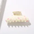 10.5cm cream large hair claw clip with elegant pink bow and tulip floral print design - Cream White Tulip Bow Style / 10.5cm / Cream
