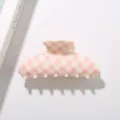 Elegant 10.5cm pink and white checkered bow-shaped hair claw clip made of durable ABS - Light Pink Plaid Style / 10.5cm / Light Pink