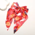 Lazo para el pelo Halloween rojo grande con cinta estampada de fantasmas y calabazas - Rojo Fantasma Calabaza