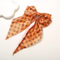 Pinza para el pelo con lazo naranja de Halloween con estampado de telaraña y cintas - Orange Spider Web