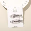 Two-piece set of polka dot acetate hair clips displayed on a white branded card - 2-Piece Set (Card Packed) / White Polka Dot (Surfboard)