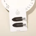 Elegant acetate duckbill hair clips with black polka dot pattern, 2-piece card set - 2-Piece Set (Card Packed) / Black Polka Dot (Surfboard)