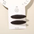 Elegant two-piece set of acetate duckbill hair clips featuring a classic polka dot pattern - 2-Piece Set (Card Packed) / Black Polka Dot (Oval)