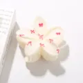 Pinza de pelo de plumeria crema con lazos rojos estampados para estilo de vacaciones - A Granel (Sin Embalaje) / #4 Blanco Crema Lazo de Lunares