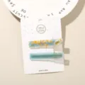 Acetate duckbill hair clip set in blue and yellow marble, 2 pieces for women - 2-Piece Set (Card Packed) / Translucent Blue + Floral (Square)