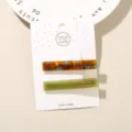 Set of two minimalist acetate hair clips in tortoise shell and olive green on display card - 2-Piece Set (Card Packed) / Blue Coffee + Olive Green (Square)