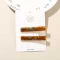 Premium acetate tortoiseshell duckbill hair clips 2-piece set with blue accents - 2-Piece Set (Card Packed) / Blue Coffee Floral (Square)