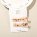Elegant marble pattern acetate hair clip set of two on a white card background - 2-Piece Set (Card Packed) / Coffee Floral (Square)