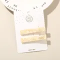 Elegant beige acetate hair clip set with marble pattern on a display card. - 2-Piece Set (Card Packed) / Rice White Floral (Square)