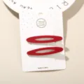 Set of 2 glossy red acetate oval hair clips for women hair accessories on white card - Hollow Oval (#5) / 2-Piece Set (Card Packed) / Red