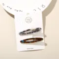 Elegant set of acetate hair clips featuring marbled and tortoiseshell patterns - Hollow Oval (#7) / 2-Piece Set (Card Packed) / Black & White Floral + Blue Coffee Floral