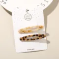 Set of two acetate hollow oval hair clips in marble and leopard print patterns - 2-Piece Set (Card Packed) / Creamy White Floral + White Tortoiseshell (Hollow)