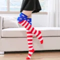 Calze alte sopra il ginocchio stampa bandiera americana moda festa patriottica - Taglia unica / Stelle a strisce rosse e bianche