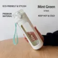 Botella de agua de vidrio de 610ml verde menta resistente al calor con pajita y asa - 610ml / Verde menta