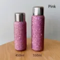 Taza de vacío de titanio puro rosa con purpurina disponible en tamaños 450ml y 550ml - 450ml / Rosa Flor de Hielo