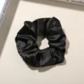 Elegant 10cm large black faux silk scrunchie with smooth satin texture for hair - Black