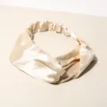 Champagne satin twisted wide headband for women, elegant hair accessory for makeup or daily wear. - Champagne