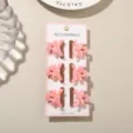 Set of 6 mini 3cm macaron pink bow-shaped hair claw clips on display card - 6 Pieces With Display Card / Pearl Light Pink