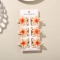 Set van 6 holle frangipani haarklemmen met oranje kleurverloop voor zomerse kapsels - 6 Stuks/Verpakking / Koraalrood