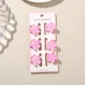 Set van 6 zoete roze mini bloem haarklemmetjes voor pony en styling op displaykaart - Parelmoer Donkerroze