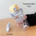 Vista detallada de una botella de agua de plástico azul transparente de 820 ml con pajita - 820ml / Azul transparente