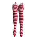 Weihnachten rot weiße gestreifte Overknee Strümpfe mit niedlicher Weihnachtsmann Plüschtier - Einheitsgröße / Rot-weiße Streifen / Weihnachtsmann