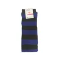 Black and blue wide striped over knee cotton socks for women, size XL, comfortable and breathable. - XL / Blue and Black Wide Stripes
