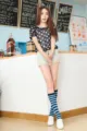 Japanese style striped knee high socks for women, fashion student long socks, spring summer wear. - One Size / Sky Blue Fine Stripes