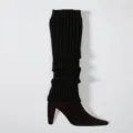 Zwarte gebreide beenwarmers sokken laarzenhoezen winter warm mode accessoire casual stijl. - Eén maat / Zwart