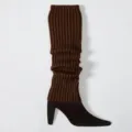 Braune Strick Beinstulpen Stiefelstulpen Variante, gemütliche Wintersocken Damen, stylisches Zubehör. - Einheitsgröße / Kaffeebraun