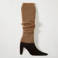 Braune gerippte Strick Beinstulpen gemütliche Winter Stiefelmanschetten Slouch Socken Mode - Einheitsgröße / Hellkamelfarben