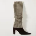 Gestreckte Strick Beinstulpen Damen Winter warme Stiefelstulpen kuschelige Socken Mode Accessoire - Einheitsgröße / Pinienkerngrau