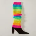 Neon Regenbogen Strick Beinstulpen lebendige gestreifte Stiefelstulpen kuschelige Socken - Einheitsgröße / Farbe 6