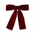 Large burgundy velvet bow hair clip with long streamers for women - Independent Packaging (OPP Bag) / Burgundy