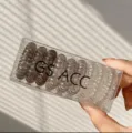 Hochwertige elastische Spiral-Haargummis im transparenten Set mit braunem Verlauf - Telefonkabel-Stil / 9 Stück/Box / Grau