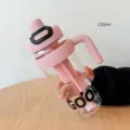 Rosa 1200ml große Plastik-Wasserflasche mit Strohhalm, praktischem Griff und Tee-Einsatz - 1200ml / Rosa