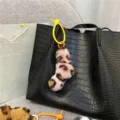 Fashionable leopard print plush keychain pendant on a black crocodile leather tote bag - Pink Leopard