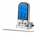 Thermomètre à viande sans fil pour barbecue avec écran LCD numérique, sonde et socle de cuisine. - Argent