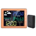 Wireless color screen weather clock with indoor outdoor thermometer hygrometer sensor. - Wood Grain